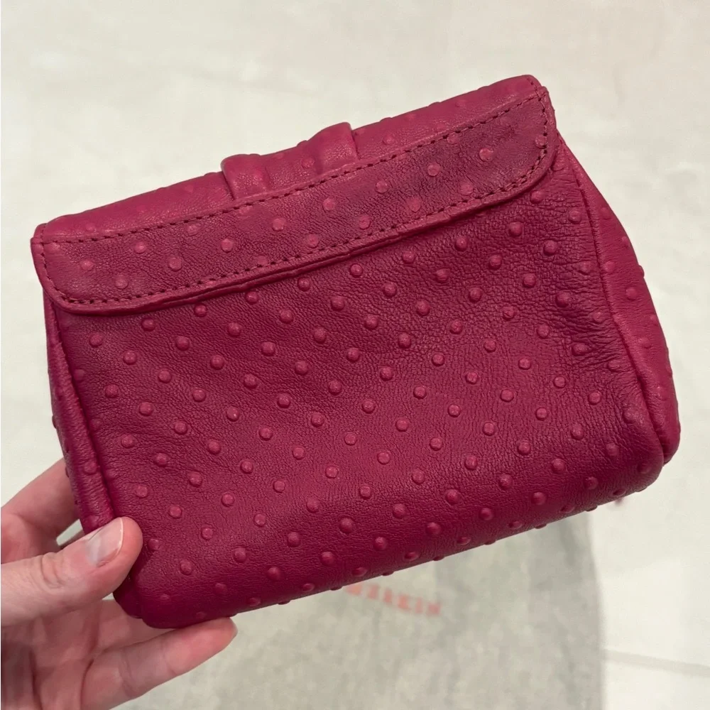 Lauren Merkin Pink Ostrich Leather Clutch With Silver Chain Strap
